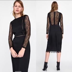 Zara black satin dress with lace